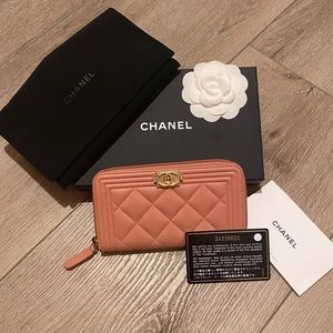 Authentic Chanel Boy wallet pink salmon